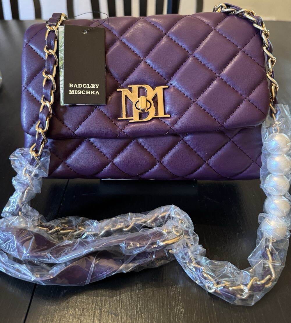 NWT Badgley Mischka Purple Diamond Quilted Crossbody Bag